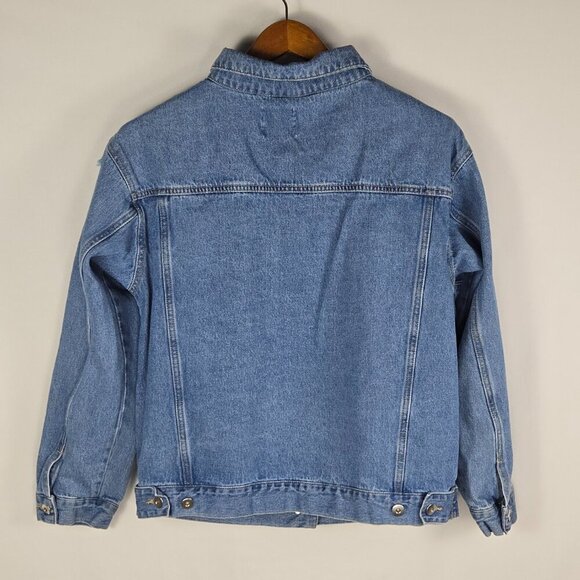 Love Tree Distressed Blue Denim Jacket Women's Size L Ripped Casual Button-Up - Picture 2 of 16